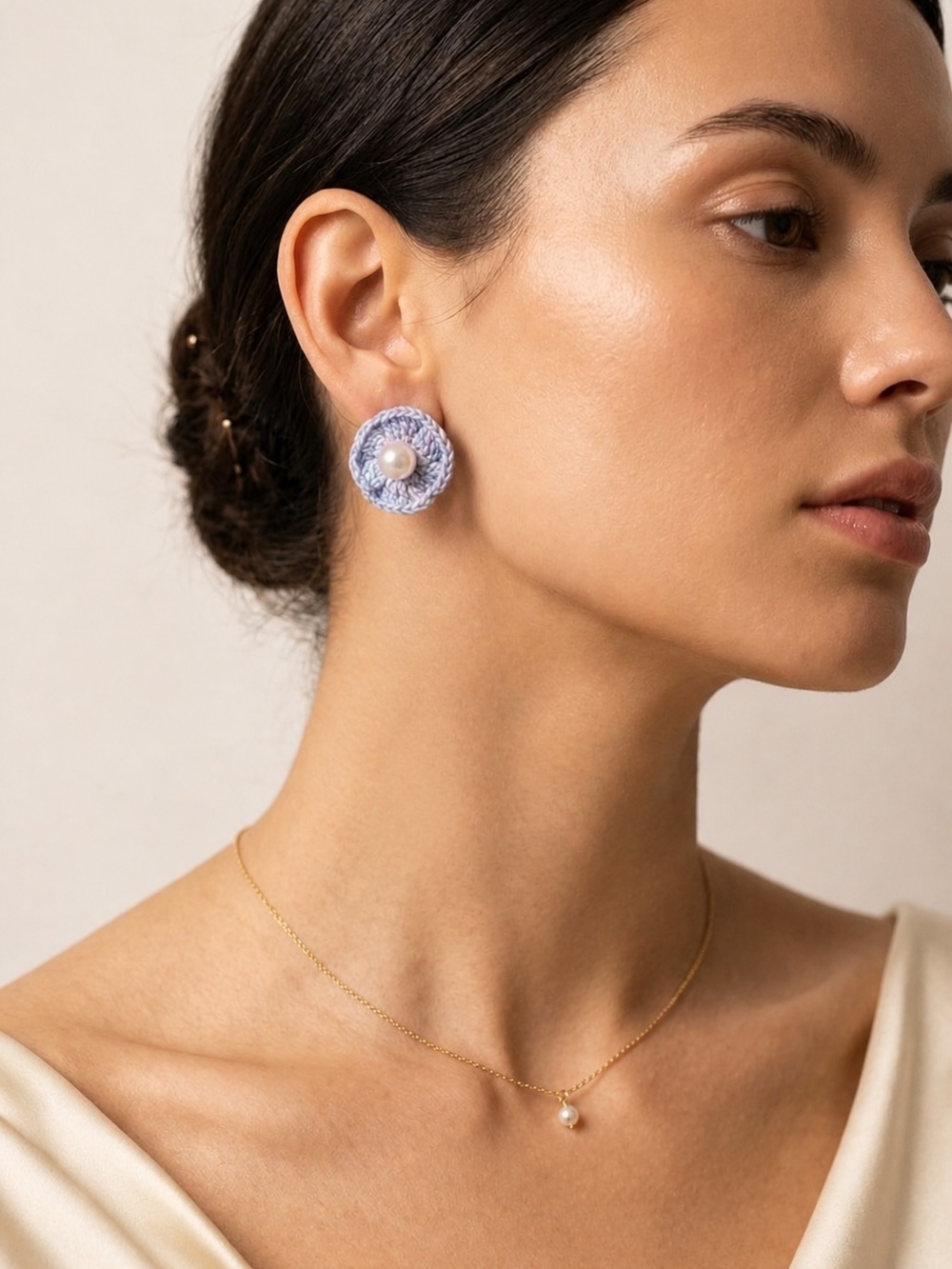 Flower Crochet Pearl Stud Earrings